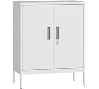 HOMCOM Armario de acero con cerradura y 2 puertas, armario de oficina, estantes ajustables, para oficina en casa, salón, garaje, Blanco Aosom España