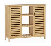 Homcom armario de almacenaje de bambú con 2 puertas de lamas ,armario con estantes y compartimentos abiertos, para salón, entrada, recibidor, 100x33x86 cm natural