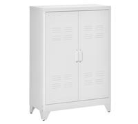 HOMCOM Armario de Almacenamiento Aparador de Metal con Doble Puerta Cierre Magnético y 2 Estantes Ajustables para Oficina Salón Dormitorio 75x33x110 cm Blanco White