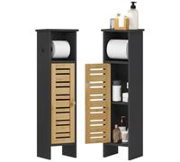 HOMCOM Armario de baño 21x17x78 cm, bambú y Madera Negra | Portarrollos de papel higiénico, almacenamiento de 3 niveles, barra extraíble, dispensador de papel