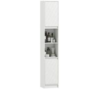 HOMCOM Armario de Baño Alto, Columna de Baño Estrecha con 2 Puertas y 2 Estantes Abiertos, para Espacios Pequeños, 30x24x170 cm, Blanco BLANCO