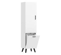 Homcom armario de baño alto con cesto ropa sucia columna de baño estrecho con puerta y estantes mueble auxiliar para salón cocina 35x31,5x144 cm blanco