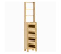 Homcom armario de baño alto de bambú, columna de baño estrecha con 3 estantes abiertos, puerta de lamas, estantes ajustables, 34x30x170 cm, natural 34 cm