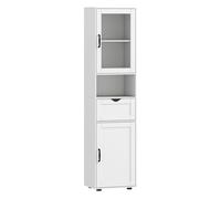 Homcom armario de baño alto, mueble auxiliar de baño con puerta de vidrio, estantes ajustables, cajón, estante abierto, columna estrecha para espacios pequeños, 40x30x165 cm, blanco 165 cm