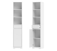 Homcom armario de baño alto, mueble auxiliar de baño estrecho con cajón, diseño acanalado, estante ajustable, estantes abiertos, para espacios pequeños, 33x30x172 cm, blanco
