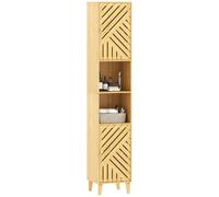 HOMCOM Armario de Baño Alto, Mueble Baño Alto 32x30x170 cm Natural | Patas de Bambú, Columna Estrecha, Estantes Regulables, Compartimento Abierto