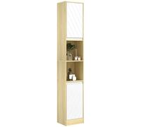 Homcom armario de baño alto, columna de baño estrecha con 2 puertas y 2 estantes abiertos, para espacios pequeños, 30x24x170 cm, roble y blanco 24 cm