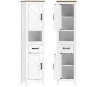 HOMCOM Armario de Baño Alto y Estrecho Rústico con Cajón Estante Abierto Puertas y Estantes Ajustables 34,5x30x148 cm Blanco Aosom España