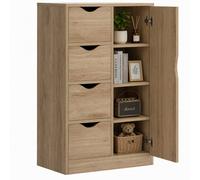 HOMCOM Armario de Baño Aparador Auxiliar con 4 Cajones 1 Puerta y Estante Interior Mueble de Almacenaje Multiusos 54x29x83 cm Roble Aosom España