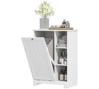 HOMCOM Armario de Baño con Cesto Ropa Sucia Mueble de Baño con Puerta Abatible Estantes Abiertos y Cesta Extraíble 60x38x86 cm