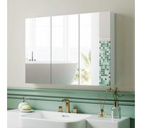 HOMCOM Armario de Baño con Espejo Armario de Pared con 3 Puertas Estantes Ajustables 91,5x11,5x65 cm Blanco BLANCO