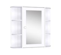 Homcom armario de baño con espejo, armario de pared con puerta, estantes abiertos, mueble de baño colgar para cocina, salón, 66x17x63 cm, blanco