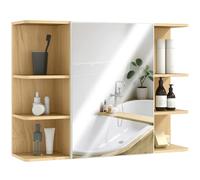 HOMCOM Armario de Baño con Espejo Armario de Pared Mueble de Baño Colgar con Puerta Estantes Abiertos 80x20x59 cm Natural