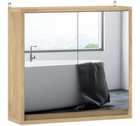 HOMCOM Armario de Baño con Espejo con 2 Puertas y Estante Ajustable Mueble Colgante de Baño para Aseo Estilo Moderno 48x14,5x45 cm Madera Natural