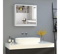 HOMCOM Armario de Baño con Espejo con 2 Puertas y Estante Ajustable Mueble Colgante de Baño para Aseo Estilo Moderno 48x14,5x45 cm Blanco