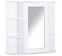 HOMCOM Armario de Baño con Espejo, de Pared con Puerta, 66x17x63 cm, Blanco | Estantes Abiertos, Mueble de Baño Colgar, para Cocina, Salón