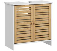 HOMCOM Armario de Baño con Puertas Magnéticas de Bambú y Estante Ajustable Mueble para Debajo del Lavabo 60x30x60 cm Blanco y Natural Aosom España