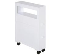 HOMCOM Armario de Baño con Ruedas Mueble de Baño Estrecho con 2 Cajones y Estante de Almacenamiento Carga 20 kg 16x52x71,5 cm Blanco