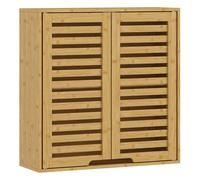 Homcom armario de baño de pared de bambú, mueble de baño colgante con estante ajustable, puertas de lamas, armario de almacenamiento para cocina, lavadero, sobre el inodoro, natural 60 cm