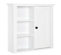 HOMCOM Armario de Baño de Pared Multifuncional Gabinete para Ahorro de Espacio con 3 Niveles Abiertos 1 Puerta Estante Ajustable Antivuelco 53x14,5x50,5 cm Blanco