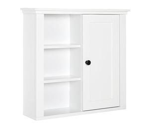 HOMCOM Armario de Baño de Pared Multifuncional Gabinete para Ahorro de Espacio con 3 Niveles Abiertos 1 Puerta Estante Ajustable Antivuelco 53x14,5x50,5 cm Blanco