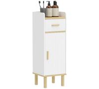 HOMCOM Armario de baño Estrecho Ahorra Espacio con cajón Blanco | Armario de baño independiente con patas de madera, estante ajustable, para cocina, sala de estar, entrada
