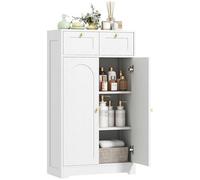 Homcom armario de baño estrecho, mueble auxiliar de baño, 60x30x108 cm, con 2 cajones, estante abierto y puerta con panel arqueado, estilo moderno, para espacios pequeños, blanco veteado 108 cm