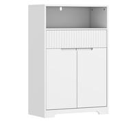 Homcom armario de baño estrecho, mueble de baño con cajón de frontal acanalado, estante abierto, 2 puertas y estante ajustable, estilo moderno, 60x30x91,5 cm, blanco