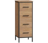 HOMCOM Armario de Baño Estrecho Mueble de Baño con Cajonera de 4 Cajones y Estructura de Acero 30x30x82 cm Color Roble