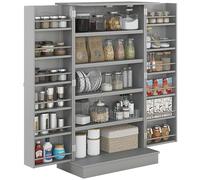 HOMCOM Armario de Cocina, Armario Despensa Cocina, con 2 Puertas, 16 Estantes, Alacena Moderna, con Estantes Ajustables, para Comedor, Salón, 60x30x104 cm, Gris