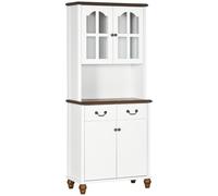 HOMCOM Armario de Cocina, Buffet, 2 Cajones, 2 Compartimentos de Armario, Diseño Clásico, Blanco + Marrón oscuro, 76 x 38 x 182 cm