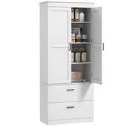 HOMCOM Armario de Cocina con Armario y 2 cajones 75x39x178 cm, Crema | Aparador de cocina & vitrina con estantes ajustables, estilo moderno