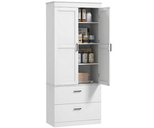 HOMCOM Armario de Cocina con Armario y 2 cajones 75x39x178 cm, Crema | Aparador de cocina & vitrina con estantes ajustables, estilo moderno