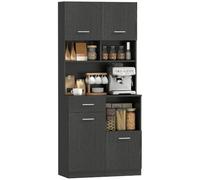 HOMCOM Armario de Cocina con Estante Ajustable, 80x35x180cm, Negro | Cajón, aparador con puerta de cierre suave, armario alto para exhibición y almacenamiento, para cocina y comedor