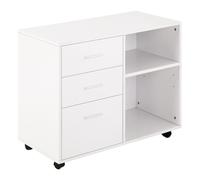 HomCom Mueble para impresora multifuncional 3 cajones estante ajustable ruedas 80x40x65 cm Blanco