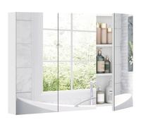 HOMCOM Armario de pared para baño con espejo, 91,5x11,5x65 cm, mueble de baño, armario para inodoro con 3 puertas con espejo y 4 estantes ajustables, Blanco