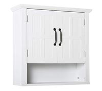 HOMCOM Armario de Pared para Baño Mueble Suspendido de Baño con 2 Puertas y Estante Ajustable y Almacenamiento Abierto para Aseo Dormitorio Ducha 60x19,8x58 cm Blanco