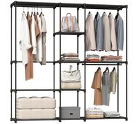 HOMCOM Armario de Ropa 182x43x185 cm Armario Abierto con 8 Estantes de Tela Barras para Colgar Marco de Metal Negro