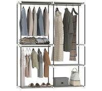 HOMCOM Armario de Ropa, Perchero, 142x43x185 cm, Armario Abierto con 4 Estantes de Tela, 3 Barras para Colgar, Marco de Metal, para Dormitorio, Salón, Vestidor, Gris Claro