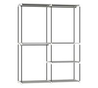 HOMCOM Armario de Ropa, Perchero, 142x43x185 cm, Armario Abierto con 4 Estantes de Tela, 3 Barras para Colgar, Marco de Metal, para Dormitorio, Salón, Vestidor, Gris Claro
