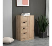 HOMCOM Armario de Salón 4 Cajones Puerta y Estante Interior 54x29x83 cm Roble Oak