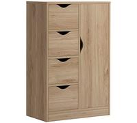 HOMCOM Armario de Baño Aparador Auxiliar con 4 Cajones 1 Puerta y Estante Interior Mueble de Almacenaje Multiusos 54x29x83 cm Roble Aosom España