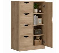 HOMCOM Armario de Baño Aparador Auxiliar con 4 Cajones 1 Puerta y Estante Interior Mueble de Almacenaje Multiusos 54x29x83 cm Roble Aosom España