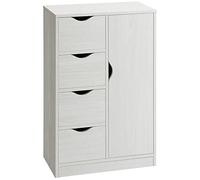 HOMCOM Armario de Salón Aparador Auxiliar con 4 Cajones 1 Puerta y Estante Interior Mueble de Almacenaje Multiusos para Baño Dormitorio Comedor 54x29x83 cm Blanco con Grano de Madera