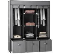 HOMCOM Armario de Tela 2 Barras 5 Estantes 3 Cajones 125x43x162,5 cm Gris | Armario Ropero con Cremallera, Marco de Acero, para Dormitorio, Espacio Pequeño, Vestidor