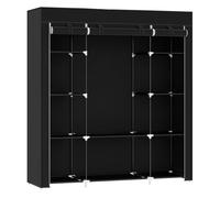 Homcom armario de tela, armario ropero con barra para colgar, 10 estantes abiertos, cremallera, cubierta y marco acero, fácil montaje para dormitorio, espacio pequeño, vestidor, 150x43x162,5 cm, negro