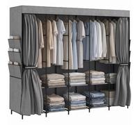 HOMCOM Armario de Tela con 5 Barras para Dormitorio 212x45x167 cm Gris