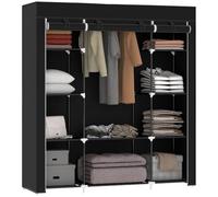 HOMCOM Armario de Tela con Barra, 10 Estantes, 150x43x162,5 cm, Negro | Armario Ropero con Cremallera, Cubierta y Marco Acero, Fácil Montaje para Dormitorio, Espacio Pequeño, Vestidor