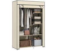 HOMCOM Armario de Tela Plegable Ropero Portátil con 6 Estantes 1 Barra de Colgar Espacio Amplio para Ropa 103x43x162,5cm Crema Aosom España