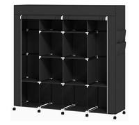Homcom armario de tela con ruedas, armario ropero portátil con 2 barras para colgar, 10 compartimentos, cremallera, marco de acero, para dormitorio, espacio pequeño, 166x42,5x167 cm, negro